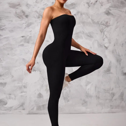 Anti Slip Strip Strapless Sports Jumpsuit Featuring Backless Lifting Hip Lifting To Shape Body Fit Snugly Yoga Fitness Underwear Badiee Stylez