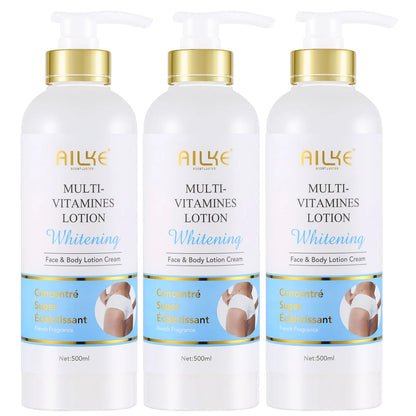 AILKE Multi Vitamin Whitening Body Lotion With Vitamins A,E,B3,B5, Increase Skin Radiance, Even Skin Tone, Moisturizer Cream 3 Bottle Lotion