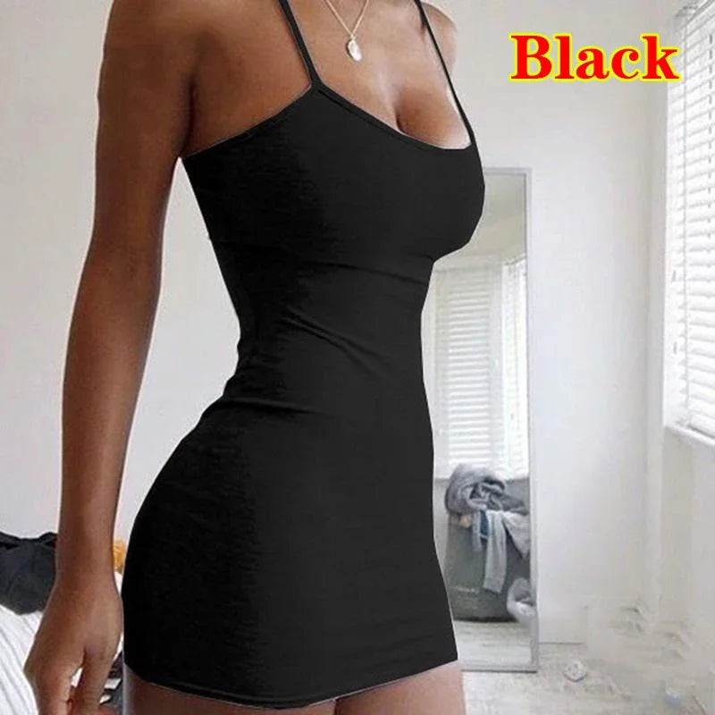 Summer Street Bodycon Dress Sexy Short Dress Nightclub Dress for Women Tight-Fitting Wrap Hip Over-The-Knee Sleeveless Dresses black