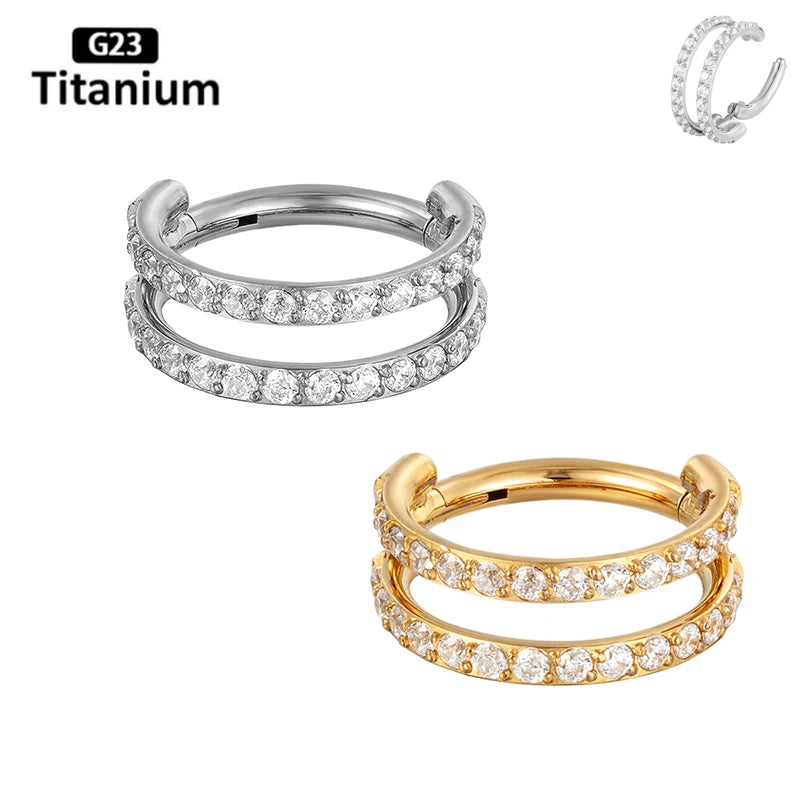 New G23 Titanium Piercing High Quality CZ Nose Ring Earrings 8/10/12mm Body Jewelry 16G ASTM f136 Titanium Nose Septum Piercings