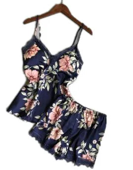 2pcs/set Women Silk Satin Lace Robe Shorts Sleepwear Babydoll Nightdress Pajamas