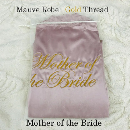 Personalized Embroidered Robe Ruffle Bridesmaids Silk Robes Bride Wedding Day Embroider Kimono Customizable Elements Kimono Robe mauve-mother