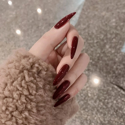 Almond Mid-length Black Fake Nail Solid Color Press on Nails Simple Full Cover Artificial Nail For Girls Nail Extension 24Pcs Y5