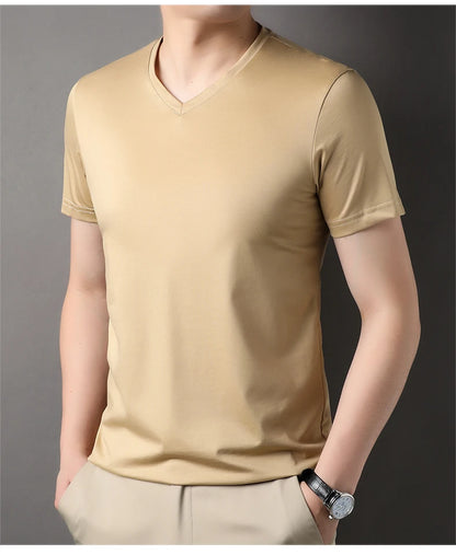 Top Grade 1.7% Mulberry Silk New Brand Tops Round Neck t Shirts For Men 2025 Summer Short Sleeve Casual Fashion Mens Clothing