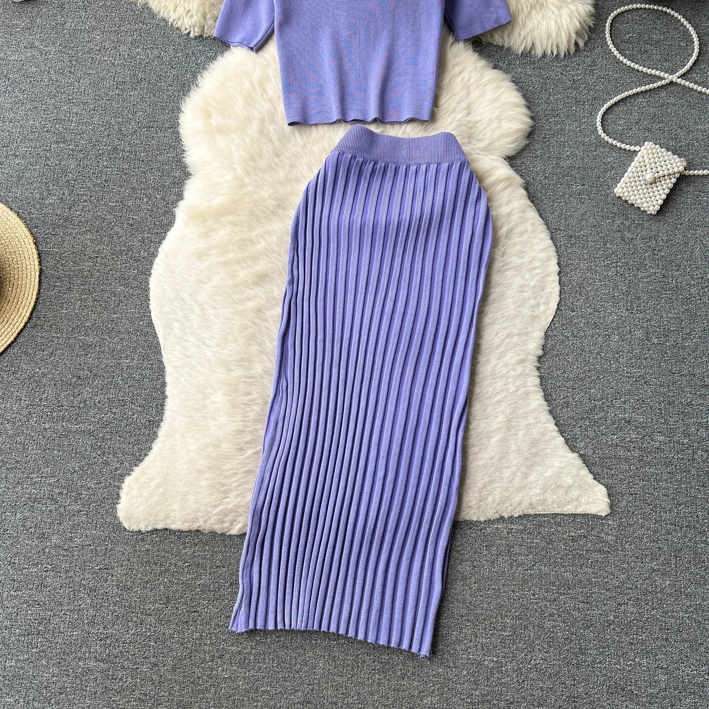 SINGREINY Casual Two Piece Sets Women Summer O Neck Top Elastic Waist Long Skirt Fashion Office Lady Korean Knit Suit