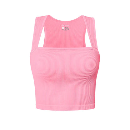 Women Slim Tank Top Sexy Square Neck Sleeveless Ribbed Tops Ladies Crop Top Candy pink