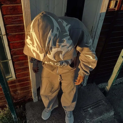 Striped Print Harajuku Gothic Casual Loose Sweatshirt Men Fashion Retro Hip-hop Y2K 2025 Rock Streetwear Oversized Hoodie Women