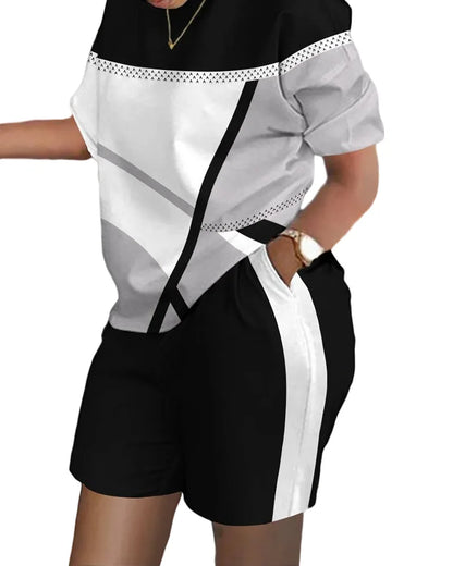 Women's T-shirt+Hot Pants Two Piece Set 2024 Summer Fashion Casual Printing Quick Drying Sports Fitness Top Shorts Female Suit 4