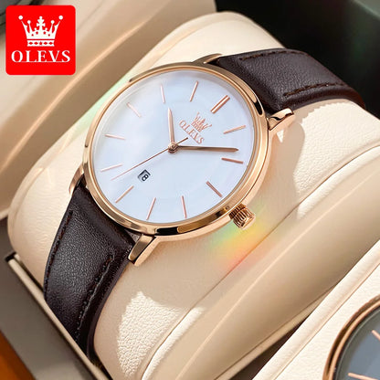 OLEVS Watch For Women Japan Quartz Movement 6.5mm Case Thickness Waterproof Ladies Hand Clock Calendar Fashion Dress Wrist Watch PD Brown White CHINA