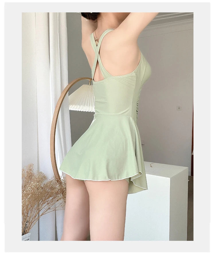 Women Hanging Neck Sweet Cute Swimwear Sexy One-piec Beach Wear Swim Suit Beach Dress Swimsuit High Waist Bathing Suit For Girls