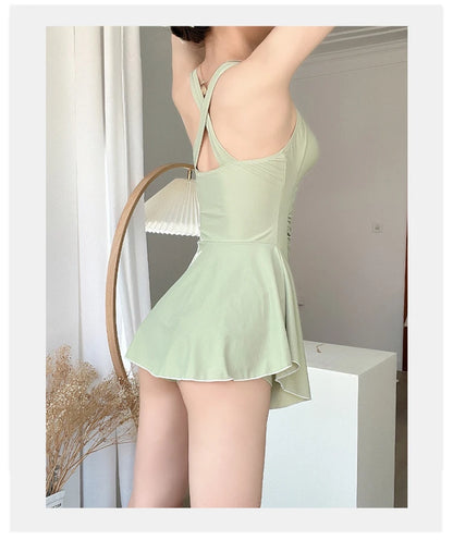 Women Hanging Neck Sweet Cute Swimwear Sexy One-piec Beach Wear Swim Suit Beach Dress Swimsuit High Waist Bathing Suit For Girls