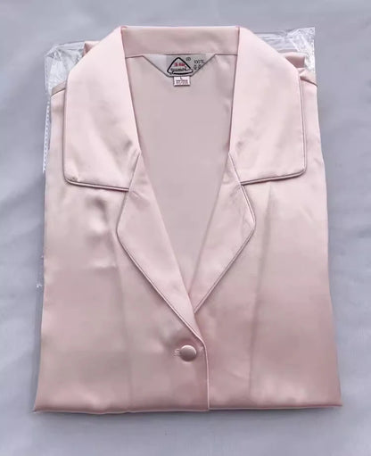 100% Pure Silk Women's Classical Pajama Set Sleepwear Nightgown M L XL YM007 light pink