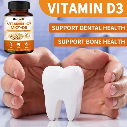 Vitamin K2 MK7 and Vitamin D3 Supplement Capsules, Support Bone Immunity, and Heart Health, Promote Calcium Absorption