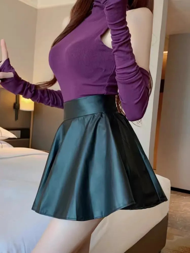 Multipurpose Elastic Mini Short Skirt Women Faux Leather Skirts High Waist For Skater Work Nightclub Badiee Stylez