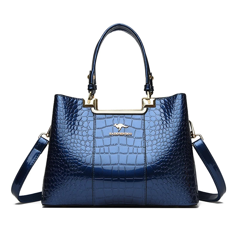 Three Layers Women Shoulder Bags Luxury Designer High Quality Patent Leather Messenger Casual Tote Bag Large Capacity Hand bags Blue