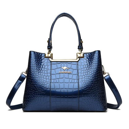 Three Layers Women Shoulder Bags Luxury Designer High Quality Patent Leather Messenger Casual Tote Bag Large Capacity Hand bags Blue