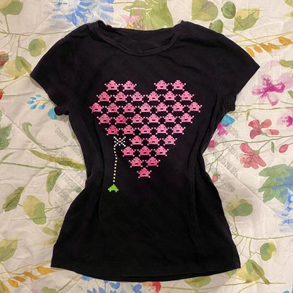 Summer Clothes Women 2024 Top Y2k Kitty Goth T Shirt for Women Woman T-shirts Anime Girl Aesthetic Clothing Baby Tees Y2k Tops black