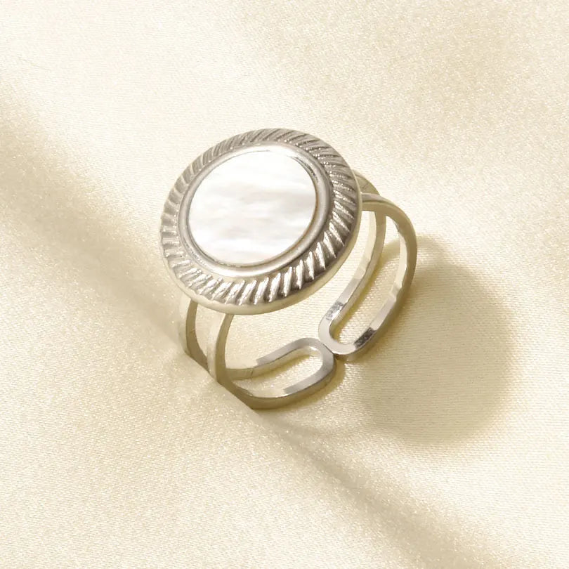 Sea Jewelry Shell Leaf Geometric Round Stainless Steel Rings For Women Men Accessories Open Adjustable Ring Beach Holiday Bagues J915-S-W adjustable