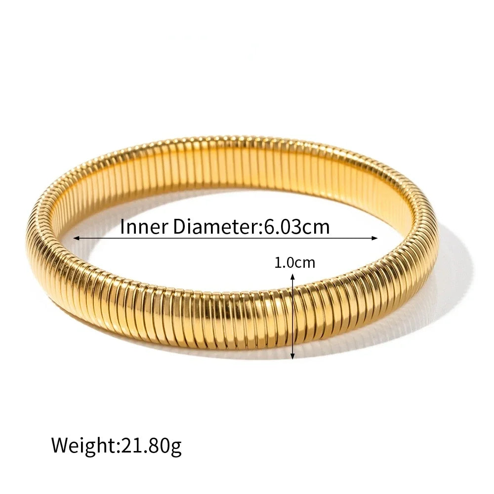 Stainless Steel Texture Flex Snake Chain Cuff Bracelet 18k Gold Plated Wide Bracelet Bangle Fashion Jewelry Women Gifts Badiee Stylez