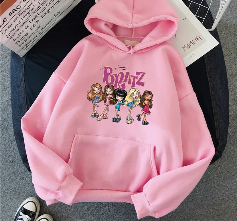 Bratz Letter Printed Plus Size Woman Hooded Sweatshirt Women Hoodie Hip Hop Long Sleeve Streetwear Unisex Male Clothes Tops pink 1599