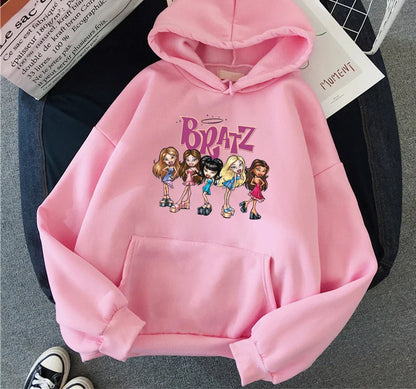 Bratz Letter Printed Plus Size Woman Hooded Sweatshirt Women Hoodie Hip Hop Long Sleeve Streetwear Unisex Male Clothes Tops pink 1599