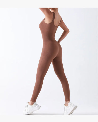 Women Workout Seamless Jumpsuit Yoga Ribbed Bodycon One Piece Square Neck Leggings Romper Badiee Stylez
