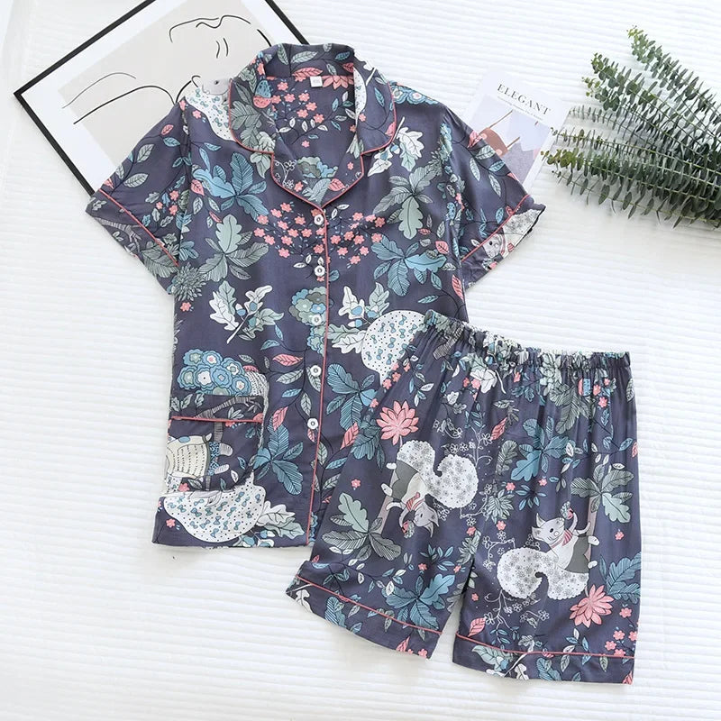 summer news pijama mujer thin section short-sleeved shorts large floral print pajamas home service ladies pajamas for women 01
