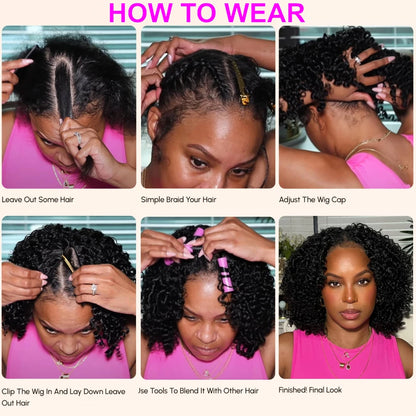 UNice Hair Drawstring Cap Kinky Straight V Part Wig & U Part Wig EasiContour 100% Human Hair Wigs No Glue Small Head Friendly