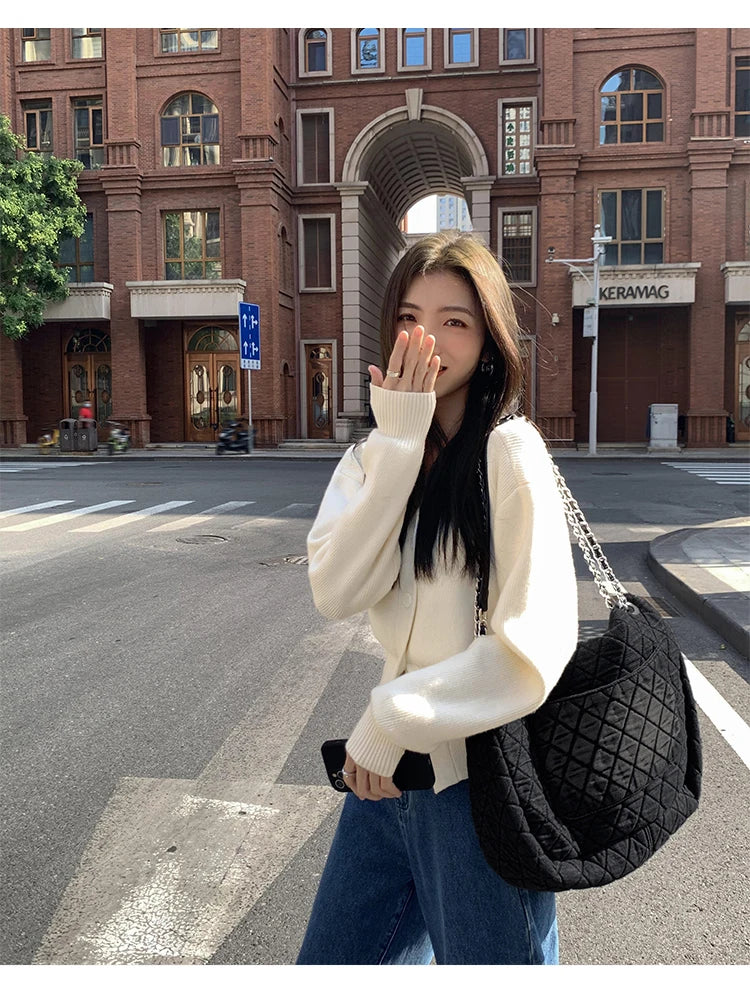 AOSSVIAO Knitted Casual Cardigan 2025 Autumn Winter Elegance Solid Color V-neck Sweater Unique and Niche Slim Fit Tops Badiee Stylez