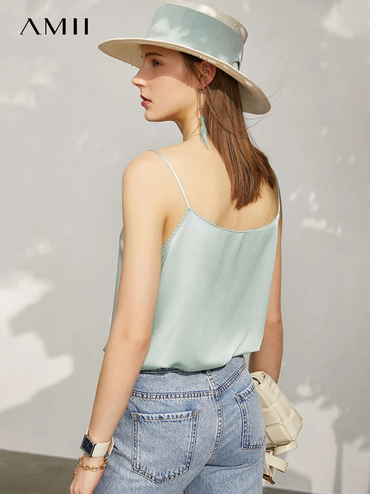 AMII Minimalism Sleeveless Top Women 2024 Summer New Camisole&Vest Office Lady Straight Chiffon Casual Female Clothing 12140330