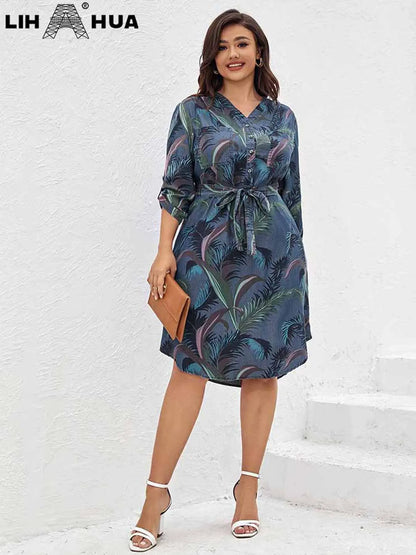Women's Plus Size Denim Dress Summer Chic Elegant Dress For Chubby Women's Woven Cotton Dress