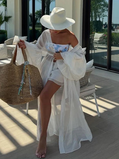 Marthaqiqi Casual Ladies Pajama Set Long Sleeve Nightie Sexy V-Neck Sleepwear Lace Up Nightwear Shorts Loose Home Clothes Female