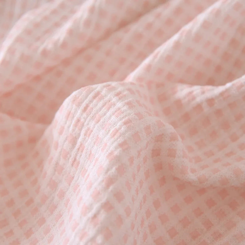 2025 Japanese summer new women's pajamas suit short-sleeved shorts two-piece 100% cotton crepe simple checked thin home clothes