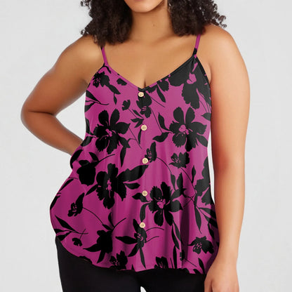 Plus size vest women's casual camisole top with adjustable shoulder straps v-neck sleeveless top fashion printed vest
