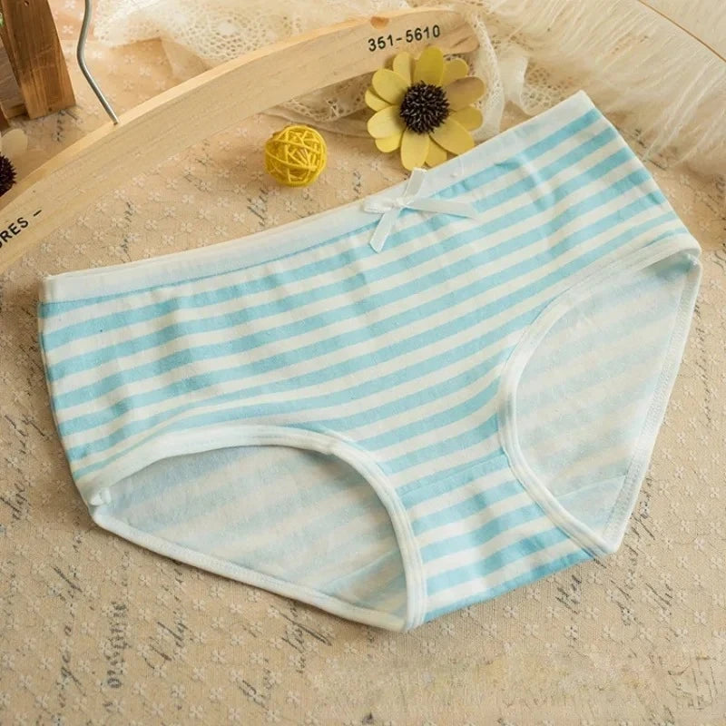 Kawaii Lolita Girls Japanese Anime Style Cosplay Women Panties Briefs With Bow Underwears Underpants Blue Pink White Stripe Gift Badiee Stylez