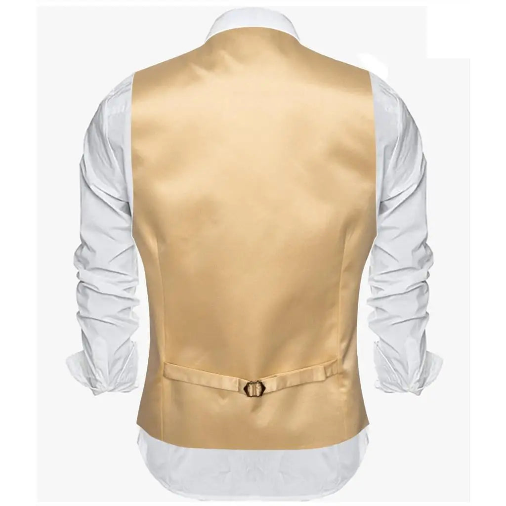 Luxury Vest for Men Gold Solid Silk Satin Waistcoat Bowtie Tie Set Sleeveless Jacket Wedding Formal Male Gilet Suit Barry Wang