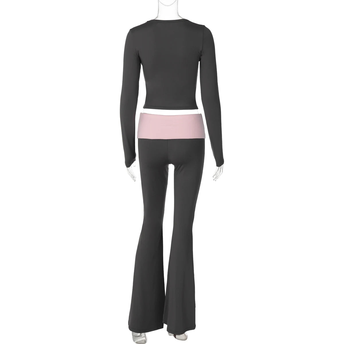 Dulzura Women’S Sexy Casual 2 Piece Pants Set Long Sleeve Letter Print Bodycon Crop Top And Flare Pants Matching Set Streetwear