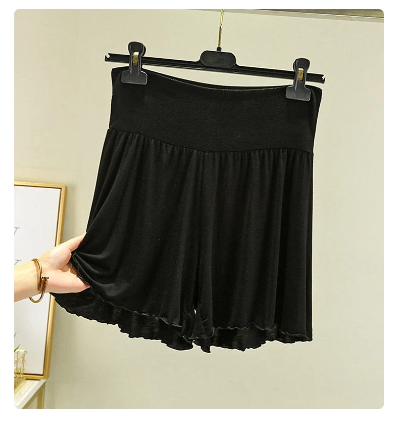 Modal Summer Shorts Sleep Bottoms Women Pure Color Casual Sleepwear Pants 2023 Loose Short Home Wide Leg Pants black