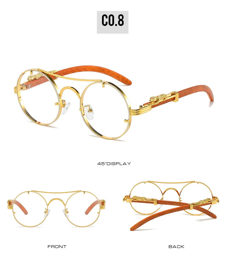 Vintage Round Sunglasses Men Women Luxury Brand Designer Cheetah Metal Casual Eyewear UV400