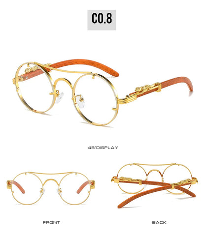 Vintage Round Sunglasses Men Women Luxury Brand Designer Cheetah Metal Casual Eyewear UV400
