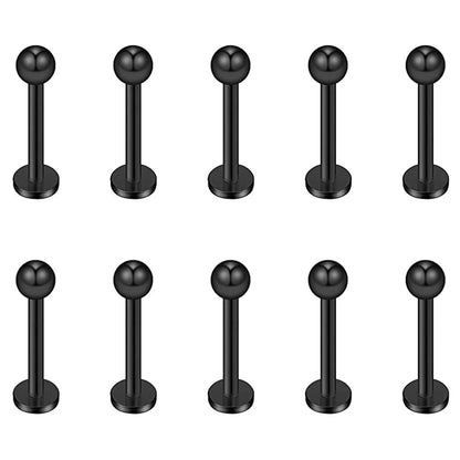 WKOUD 10PCS 16G Black Titanium Anodized Stainless Steel Ball Labret Monroe Lip Ring/Tragus/Helix/Cartilage Earring Stud Barbell