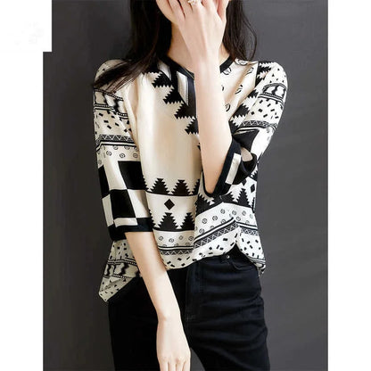 Women Spring Summer Style Blouses Shirts Lady Casual Short Sleeve Printed Chiffon Blusas Tops