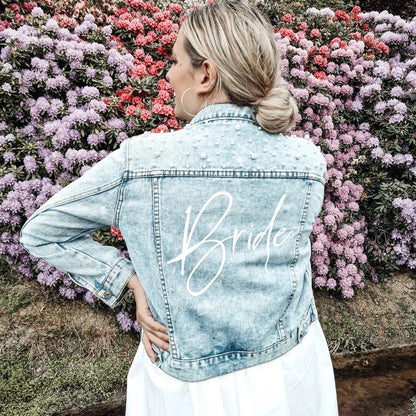 Bachelorette Jean Jackets Hen Party Gift Custom Bride Denim Jacket Pearl Mrs Outerwear Bridesmaid Personalised Coats Wedding Day