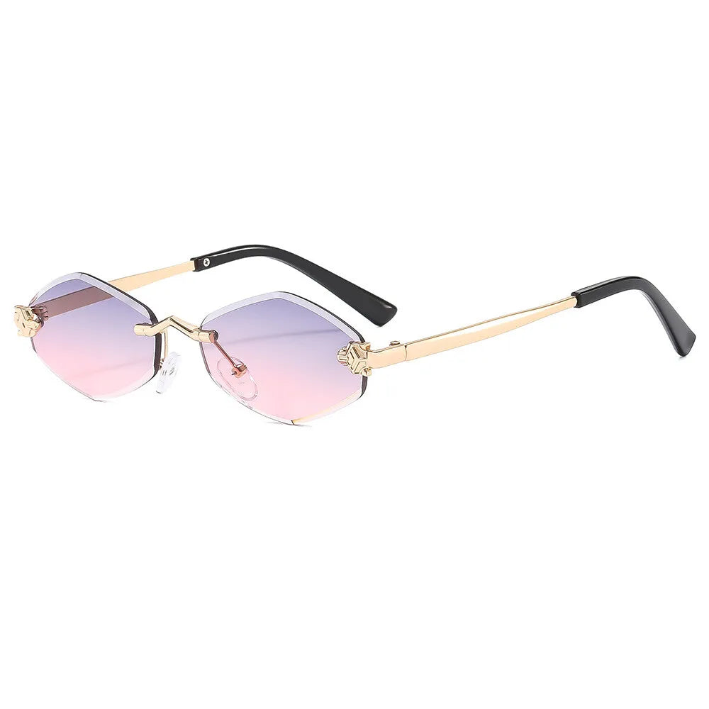 Luxury Rimless Sunglasses Women Brand Design Diamond Shape Small Size Sun Glasses Gradient Sunscreen UV400 #303862 GreyPink