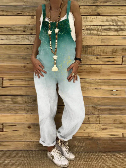 Women Overalls Summer Jumpsuits Thin Vintage Sweet Print Suspenders Loose Female Casual Large Size New Straight-leg Pants 8