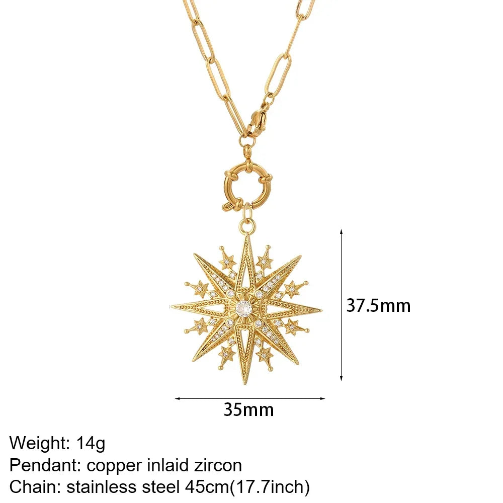 Heart Evil Blue Eye Sun Necklace for Women Cute Dog Bee Elephant Gold Color Pendant Woman's Collars Long Stainless Steel Chains NK016goldAC210392G1