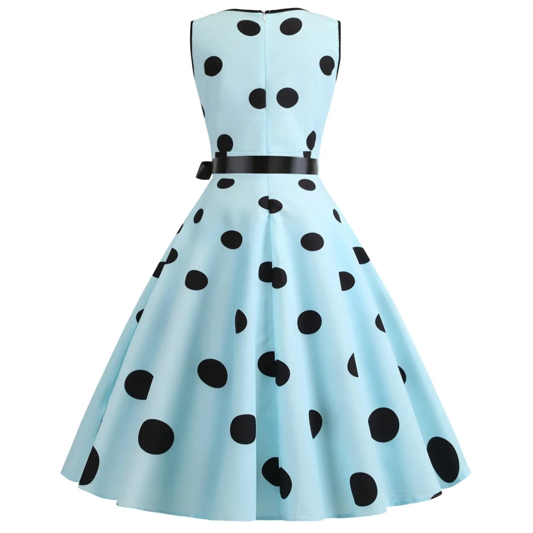 Summer V-neck sleeveless polka dot lace-up waist tucked vintage swing dress