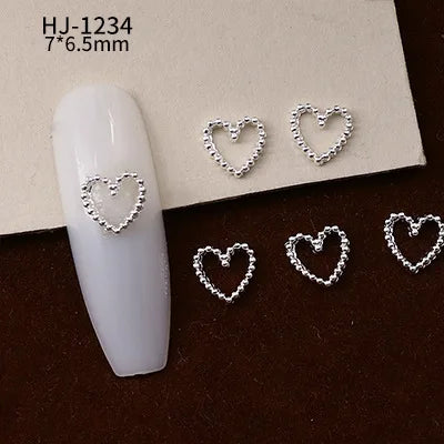20PCS 3D Glossy Gold Silver Metallic Love Heart Various Crook Frame Solid Alloy Nail Art Rhinestones Decorations Manicure Charms HJ-1234