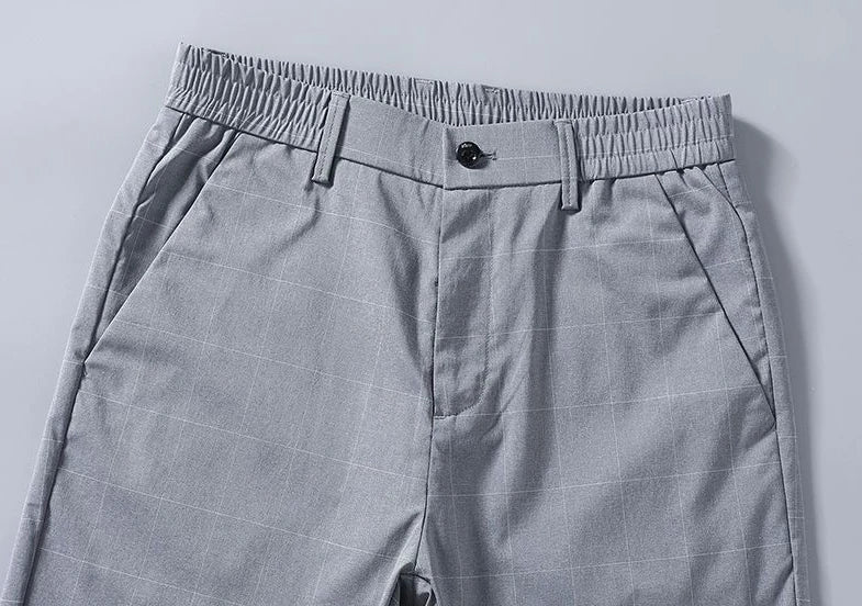 Male Suit Trousers Check Cooling Ice Silk Plaid Straight Up Clothes Offer Slacks Designer Men's Summer Pants Fabric 2024 Classic