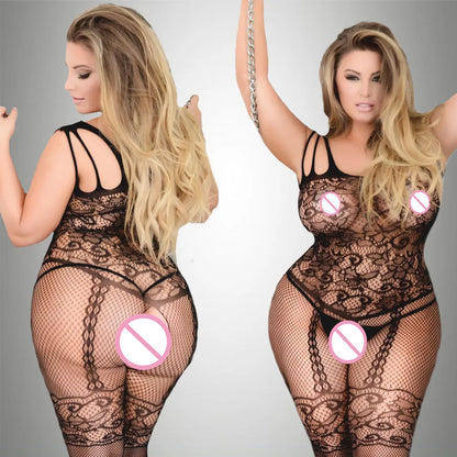 2024 New Plus Size Bodystocking Bodysuits For Women Sexy Fishnet Lingerie Babydoll Dress Porno Underwear Mesh Stockings For Sex Black Bodystocking 4 One Size